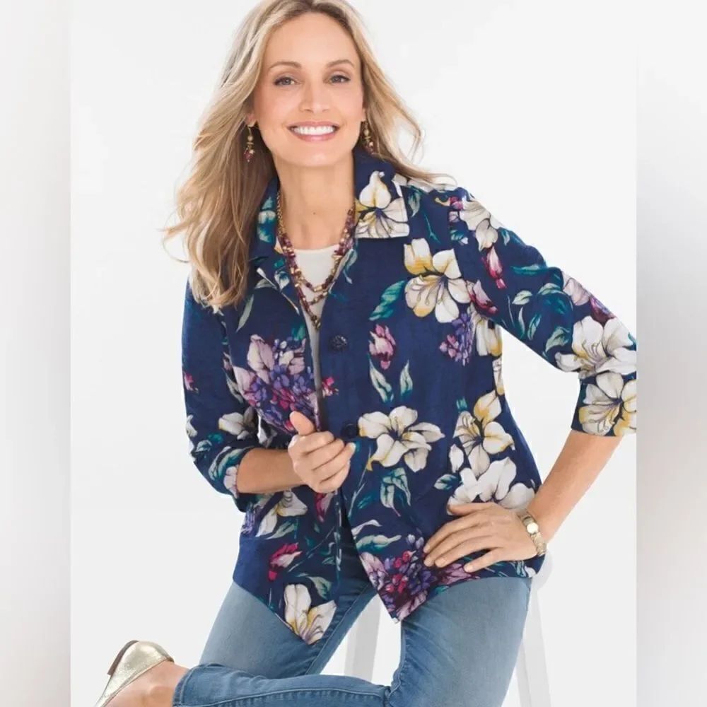 Chicos Textured Floral Jacket NEW with tags NWT Size 4/XXL/20 jacquard spring